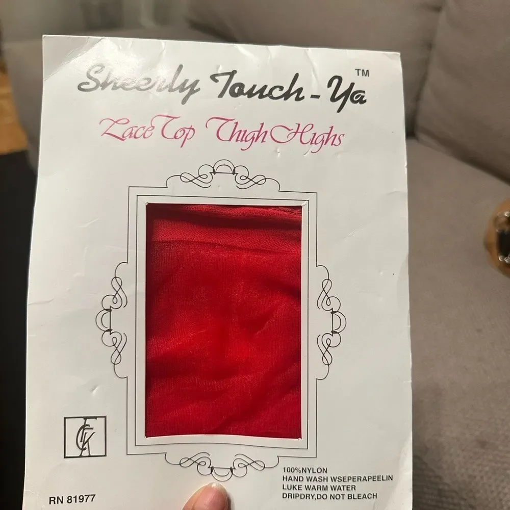 Red sheet lace top thigh highs